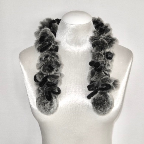 Rabbit Fur Scarf/Neck Warmer w/Bows - Picture 1 of 3